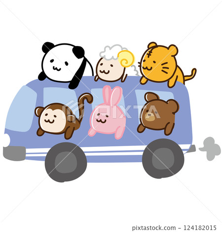 A blue bus packed with animals A blue bus packed with animals 124182015