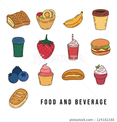 Icon Set of Delicious Food Dish with Drink Beverage Icon Set of Delicious Food Dish with Drink Beverage 124182288