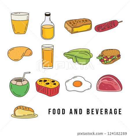 Icon Set of Delicious Food Dish with Drink Beverage Icon Set of Delicious Food Dish with Drink Beverage 124182289