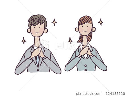 Illustration of happy young men and women in suits Illustration of happy young men and women in suits 124182610