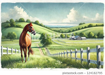 Ranch landscape, thoroughbred Ranch landscape, thoroughbred 124182795