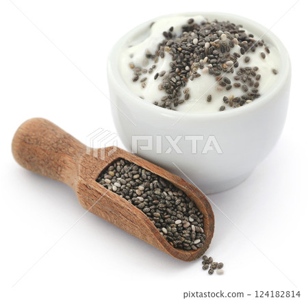 Yogurt with chia seeds 124182814