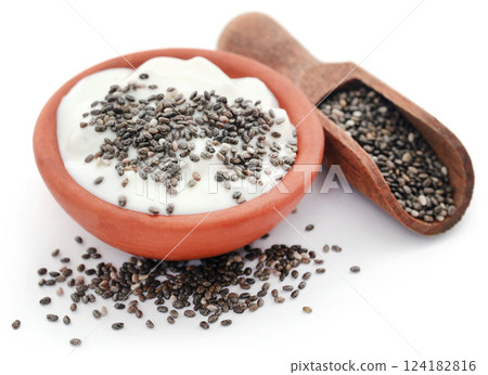 Yogurt in a bowl with chia seeds 124182816