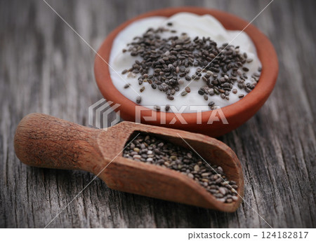 Yogurt with chia seeds 124182817