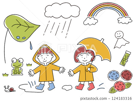 Rainy day kids illustration set 124183316
