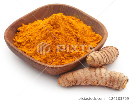 Raw turmeric with powder Raw turmeric with powder 124183709