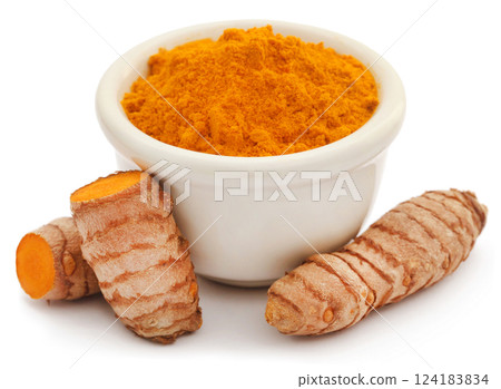 Raw turmeric with powder 124183834