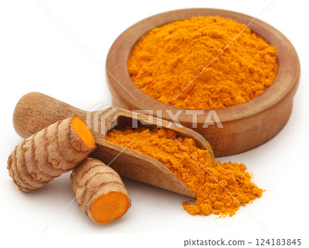 Raw turmeric with powder 124183845