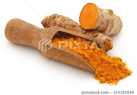 Raw turmeric with powder 124183849