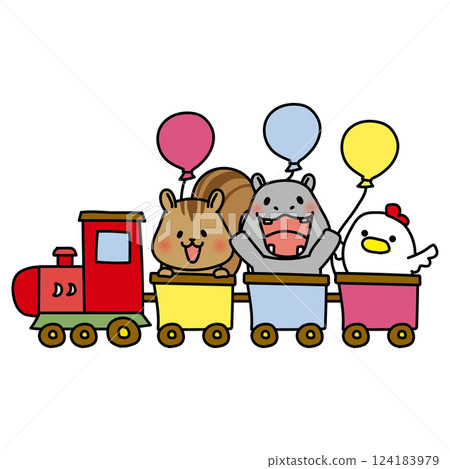 Squirrel, hippopotamus and chicken on a train 124183979