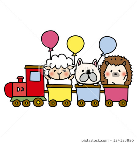 Sheep, dog and hedgehog on a train Sheep, dog and hedgehog on a train 124183980