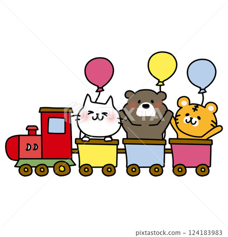 火車上的貓、熊和老虎 124183983