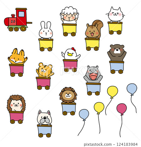 A freely combinable set of animals on a train 124183984