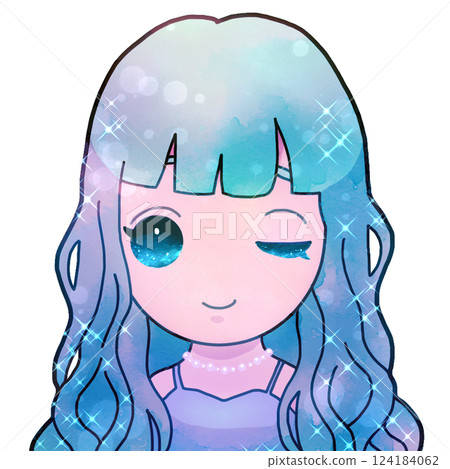 Sparkly cute long hair girl character Sparkly cute long hair girl character 124184062