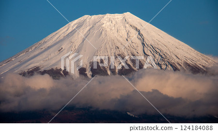 Spectacular view of Mt. Fuji in winter from Asagiri Plateau, Fujinomiya City, Shizuoka Prefecture, Japan Spectacular view of Mt. Fuji in winter from Asagiri Plateau, Fujinomiya City, Shizuoka Prefecture, Japan 124184088