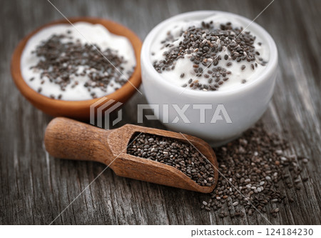 Yogurt with chia seeds Yogurt with chia seeds 124184230