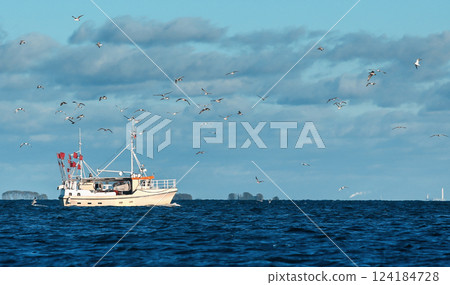 Danish fishing boat in coastal area Danish fishing boat in coastal area 124184728