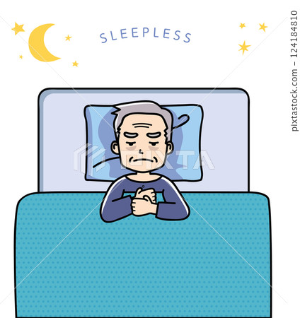 因睡眠不足和入睡困難而煩惱的老人B 因睡眠不足和入睡困難而煩惱的老人B 124184810