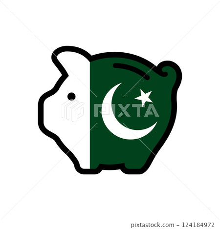 Flag of Pakistan, piggy bank icon, vector symbol 124184972