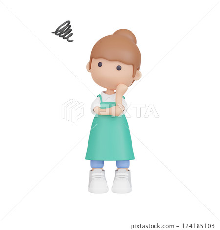 3DCG | A Japanese woman in an apron feeling stressed 124185103
