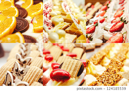 Food collage of pastries and Eastern sweets, Turkish cuisine Food collage of pastries and Eastern sweets, Turkish cuisine 124185539