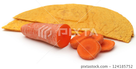Tortilla made of carrot and flour Tortilla made of carrot and flour 124185752