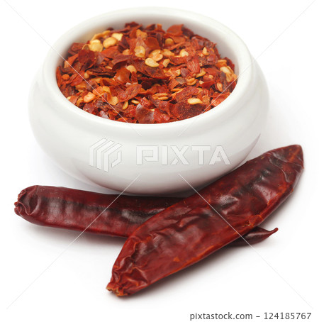 Crushed chilies in bowl 124185767