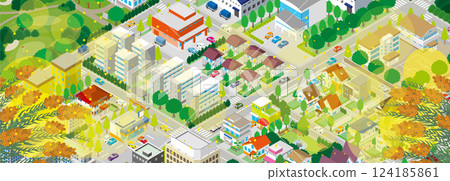 圖:雪松花粉飛揚的城市景觀。等距插圖。 圖:雪松花粉飛揚的城市景觀。等距插圖。 124185861