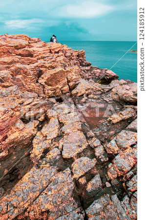 Picturesque small town Gudhjem in Bornholm, Denmark 124185912