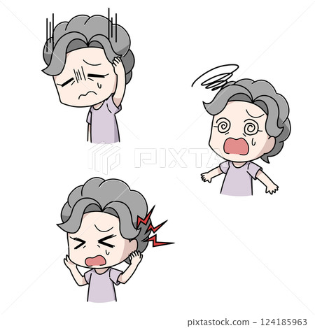 老年婦女高血壓症狀的三幅插圖 124185963