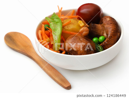 Fried potatoes and button mushroom 124186449