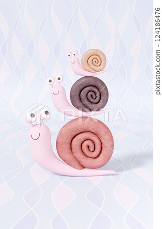 A 3D CG landscape of a snail parent and child A 3D CG landscape of a snail parent and child 124186476