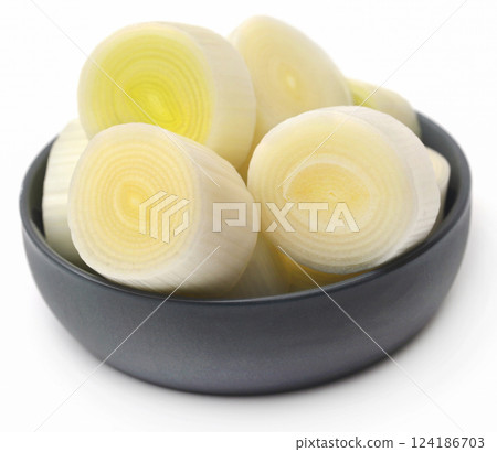 Fresh leek stem chopped 124186703