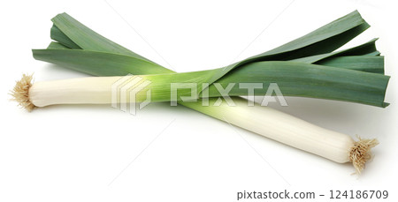 Fresh leek stems and leaves 124186709