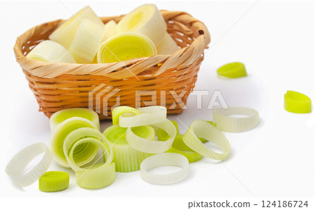 Fresh leek stem chopped Fresh leek stem chopped 124186724