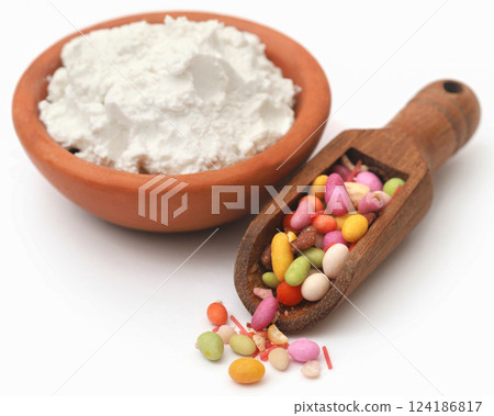 Colorful paan masala spice for eating betel leaf 124186817