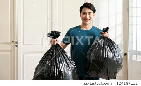 Man holding a garbage bag (AI-generated image) 124187112