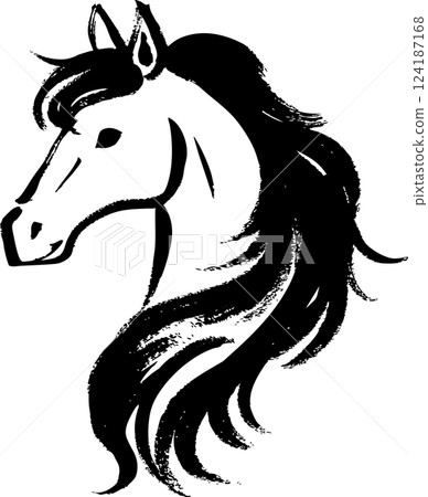 Japanese-style horse illustration drawn by hand with ink 124187168