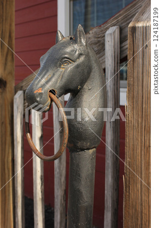 Antique Hitching Post Outside of Historic Building in Rural East TX 124187199