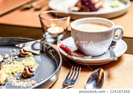 Haute cuisine gourmet and deluxe dessert fine sugar sweet art for coffee 124187268
