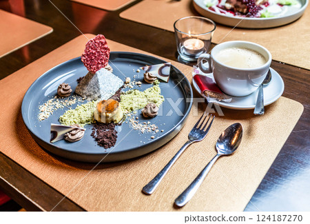 Haute cuisine gourmet and deluxe dessert fine sugar sweet art for coffee 124187270