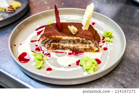 Haute cuisine gourmet and deluxe dessert fine sugar sweet art for coffee 124187271