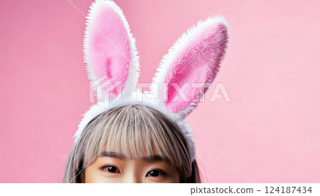 Woman with rabbit ears (AI-generated image) 124187434