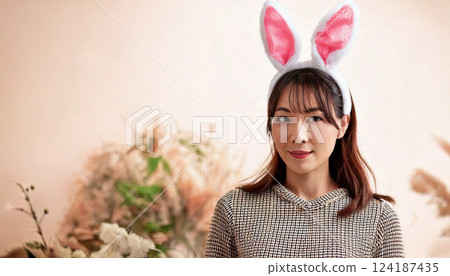 Woman with rabbit ears (AI-generated image) 124187435