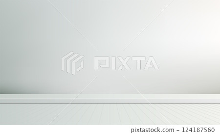 minimalist white room with clean wood grain floor, modern interior design background for product mockup showcase 124187560