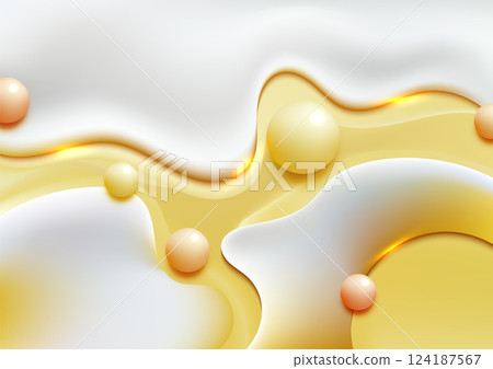 Abstract liquid flowing design with white and yellow swirls, organic texture, modern background 124187567