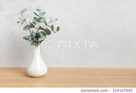 Eucalyptus branches in vase creating a fresh and natural atmosphere 124187685