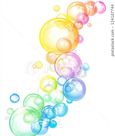 Joyful rainbow soap bubbles floating in air, creating sense of innocence and playfulness Joyful rainbow soap bubbles floating in air, creating sense of innocence and playfulness 124187744
