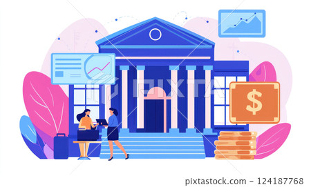 bank manager discussing growth strategies with small business owner, showcasing financial services and commercial banking 124187768