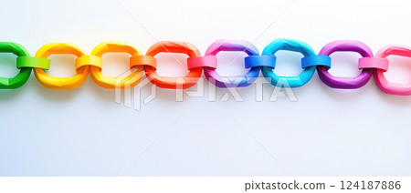 Rainbow colored paper chain garland for Pride celebration, vibrant and cheerful 124187886